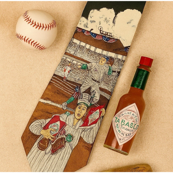 Vintage Tabasco Baseball Novelty Necktie 100% Silk Made in USA 60” x 4” - Picture 1 of 12